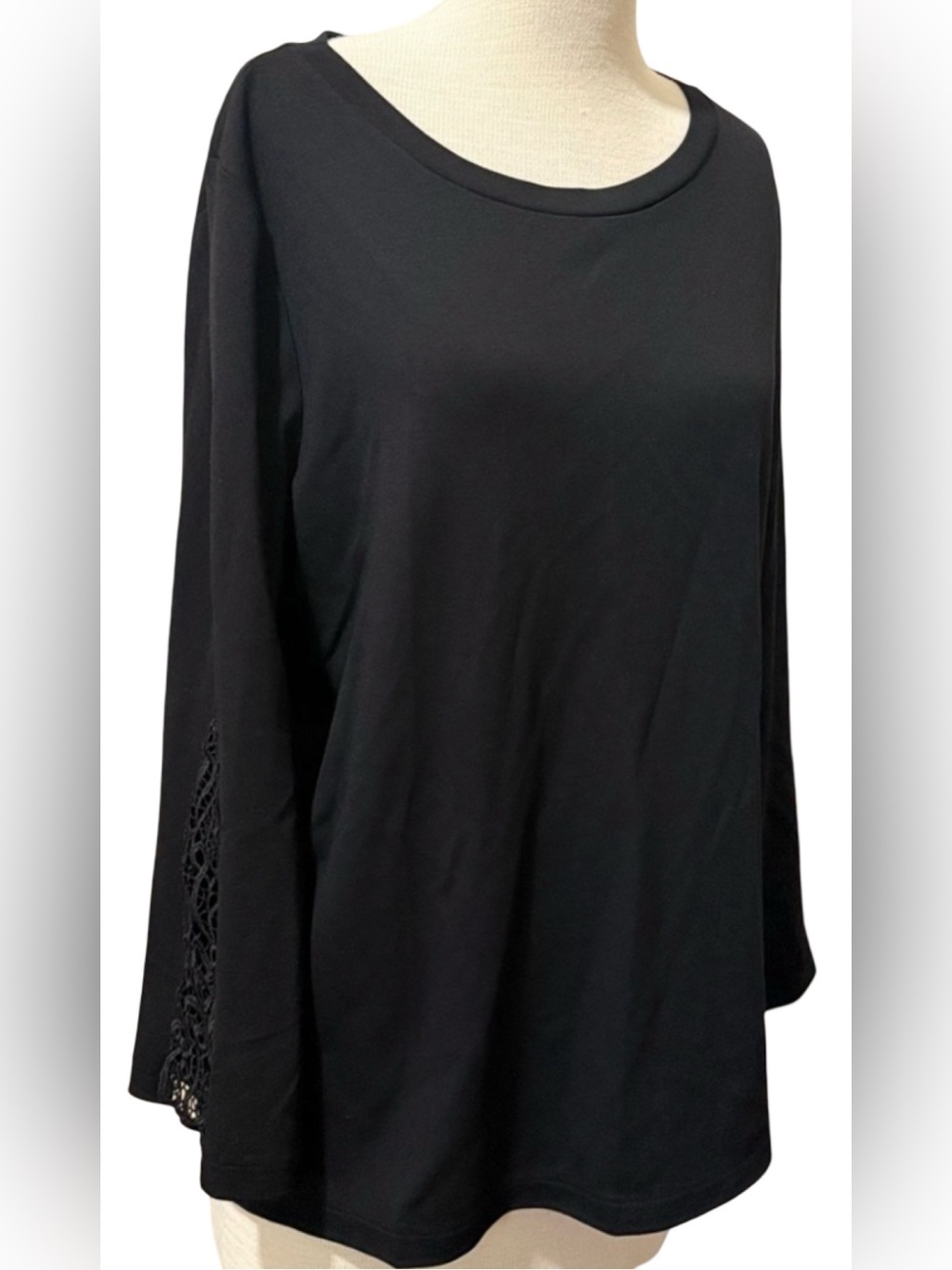 Ann Taylor Black Long Sleeve Blouse Women's Size Large Classic Round Neck Top